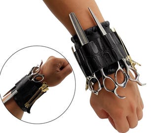 Organizador de pulseras para peluqueros: porta tijeras de piel sintética para peluquería
