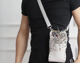 Funda de cuero para peluquero con correa/soporte para tijeras, bolsa para herramientas de peluquería, accesorios de salón