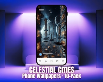 Paquete de fondos de pantalla de Ciudades Celestiales para teléfono: 10 fondos de pantalla futuristas para la pantalla de bloqueo (descarga digital)