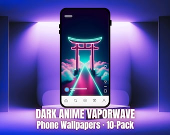 Dark Anime Vaporwave Phone Wallpaper Pack – 10 Stylized Lock Screen Backgrounds (Digital Download)