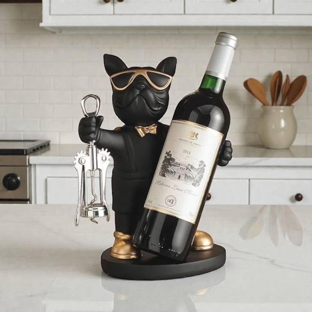Dog Wine Rack French Bulldog Wine Holder Resin, Dog Wine Bottle Rack, Countertop Wine ...