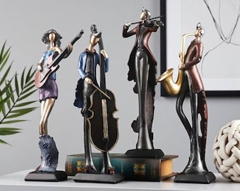 Vintage Musician Resin Figurines, Musical Instrument Statues, Music Lover Gift, Music Room Decor, Music Themed Decor, Unique Art Figurine