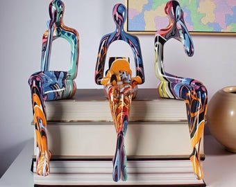Abstract Thinker Figurine Set, Colorful Modern Resin Sculpture, Bookshelf Decor Statue, Office Desk Art Ornament, Minimalist People Figurine