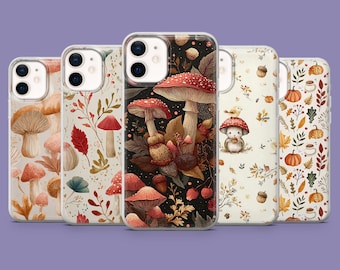 Telefoonhoesje met paddenstoelmotief, plantenhoesje voor iPhone 17, 16 Pro, 15, 14, 13, 12, Samsung S26, S25, S24, S23, S22, A17, Pixel 10A, 10, 9A