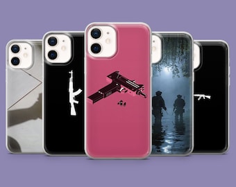 Mobilskal med skjutvapen, coolt fodral för iPhone 17, 17Pro, 16, 15, 14, 13, Samsung S25 S24Fe, S23, A16, A56, Pixel 10Pro, 9