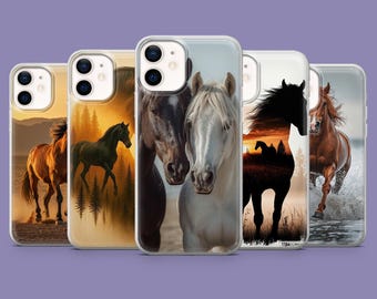 Coque de portable cheval pour iPhone 17, 17Pro, 16, 15, 14, 13, Samsung S25 S24Fe, S23, A16, A56, Pixel 10Pro, 9