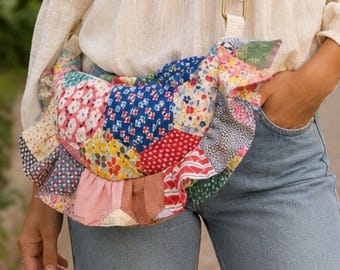 Quilted Crescent Bag with Ruffles