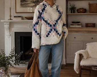 Hand Made Hooded Pullover from Vintage Quilt