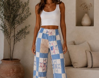 Handmade Pants from a repurposed vintage hand-stitched quilt