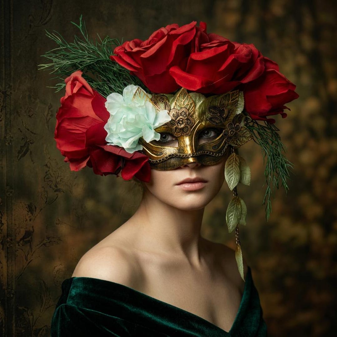 Mask With Roses Romantic Red Rose Venetian Mask With Greenery, Gothic Flower Masquerade ...