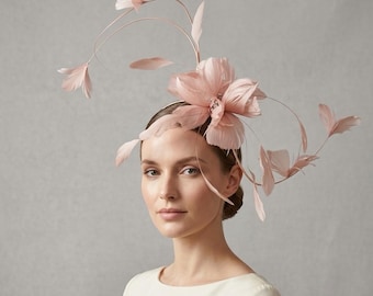 Pink Feather Flower Fascinator Sculptural Bridal Headpiece Ascot Derby Statement Hat