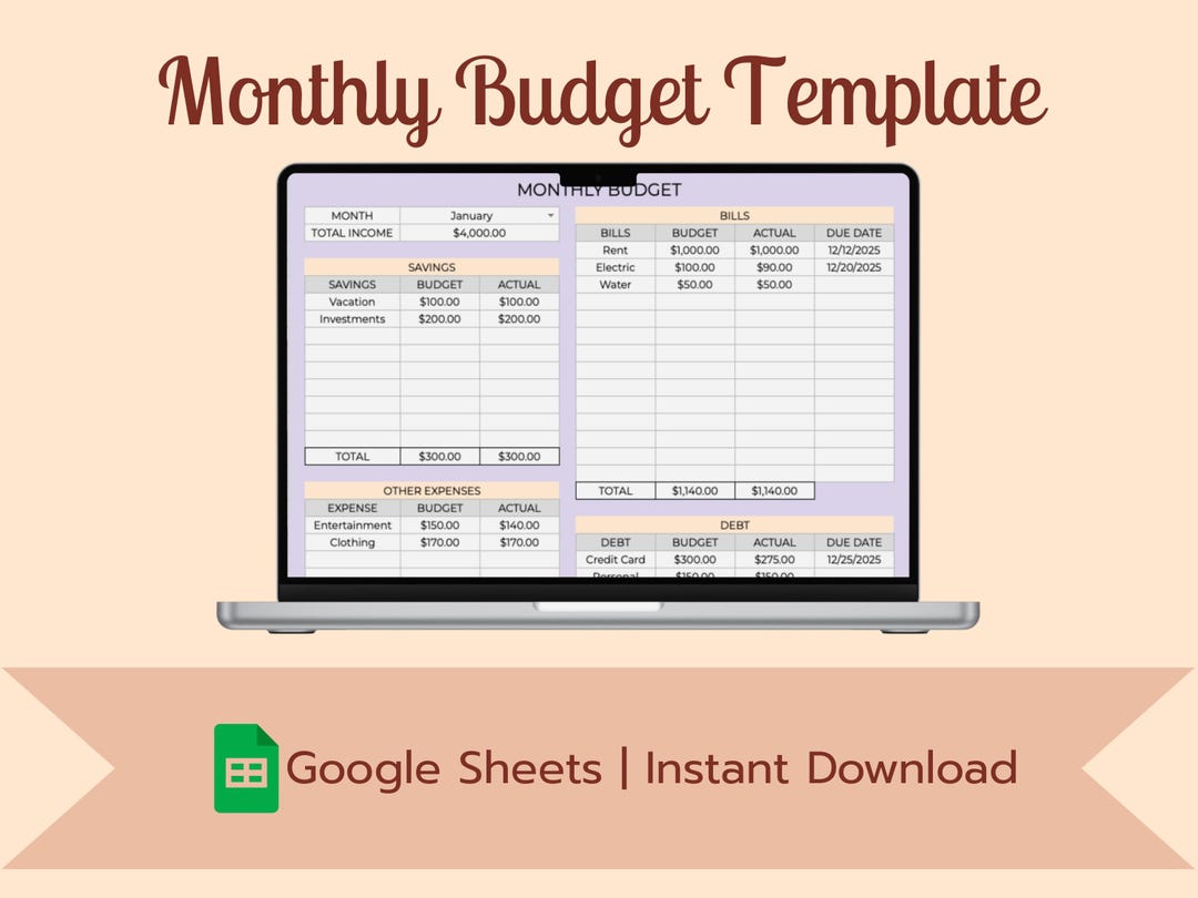 Monthly Budget Google Sheets Template | Personal Finance Tracker ...