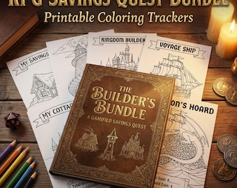 RPG Savings Challenge Bundle | Gamified Budget Tracker Coloring Pages | ADHD Money Saving Goal | Castle & Dragon PDF | Cash Stuffing Game