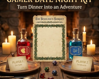 Gamer Couple Date Night Dinner Kit | Printable RPG Tavern Menu & Potion Labels | Valentine's Day Gift for Him | DnD Party Decor | PDF