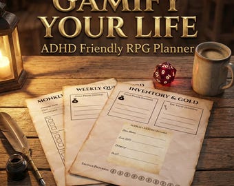 Planificador de vida gamificado y rastreador de hábitos para el TDAH / Hoja de personaje de rol, tablero de misiones diarias, establecimiento visual de objetivos / PDF imprimible, GoodNotes