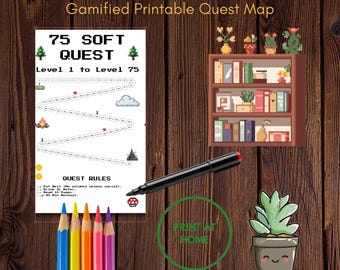 75 Soft Challenge Tracker Printable PDF, Gamified New Year Resolution Board, ADHD Habit Journal, Pixel Art Quest Map, 2026 Goal Setting