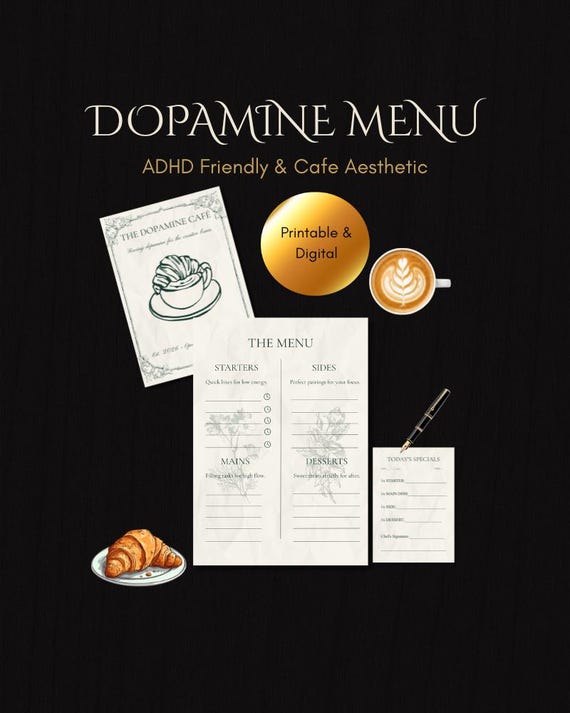 Dopamine Menu PDF | ADHD Planner Adult | Dopamenu Template | Cafe Aesthetic | Sunday Sauce | Self Care Checklist | Neurodivergent Tool