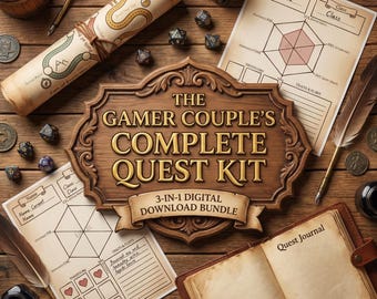 Gamer Couple Gift Bundle Printable | RPG Character Sheets + Co-op Love Map + Quest Journal | Date Night Kit PDF | Couples Activity Set