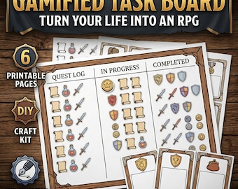 Gamified Task Board, ADHD Rpg Planner for Adults, Daily Quest Tracker, Printable Productivity Kit, Life RPG Dashboard, DIY Tool