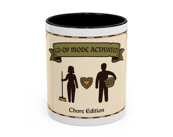 Funny Couples Mug, Gamified Chore Chart Gift, Co-op Mode Activated RPG Mug, Gamer Couple Gift, Anniversary Gift for Him Her