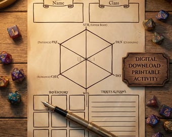 RPG Character Sheet for Couples | Funny Relationship Analysis Game | Tabletop Valentine Gift for Him Her | Printable Date Night Activity