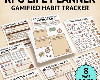 RPG Life Planner Printable, Gamified Habit Tracker, Fantasy Quest Log, ADHD Adult Productivity Tool, Goal Tracker, Daily Schedule