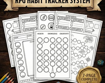 RPG Character Sheet Printable | ADHD Habit Tracker & Gamified Life Planner | Skill Tree Daily Routine PDF | Quest Journal Kit