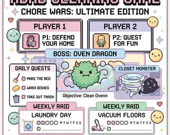 ADHD Cleaning Game for Couples | Gamified Chore Chart Printable PDF | Roommate Chore Tracker | Fair Split Household System