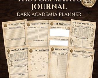 Agenda imprimable Dark Academia, Journal de polymath, Suivi quotidien esthétique vintage, Système de productivité pour TDAH, Carnet de quêtes ludifié pour étudiants