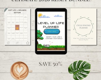 Ultimatives 2026 Zurücksetzen-Bundle, gamifizierter ADHS Planer, Zyklus-Synchronisations-Journal, Vision Board Bingo, All-in-One digitaler Planer