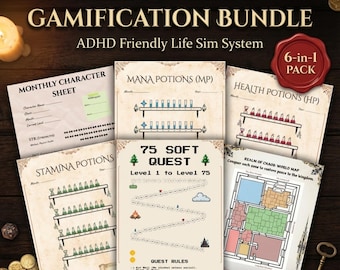 Ultimative ADHD Gamifikation Bundle - RPG Life Planner, Putzspiel, Potion Tracker & 75 Soft - Digital Life Sim PDF