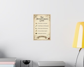 The Adventurer's Code Poster, RPG Motivational Wall Art, Fantasy Quest Journal Print, Gamer Room Decor, Level Up Your Life Print