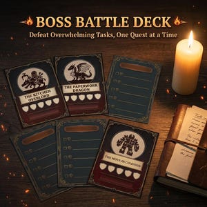 Mazo de desglose de tareas para batallas contra jefes — Juego de rol para TDAH imprimible / Planificador de tareas abrumadoras / Herramienta para la disfunción ejecutiva / Sistema de tareas gamificado en PDF