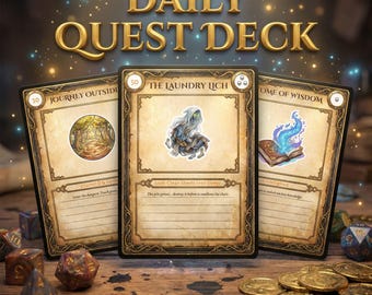 Daily Quest Deck | ADHD Task Cards Printable | Gamified Planner Side Quests | RPG Habit Tracker | Cleaning Game PDF