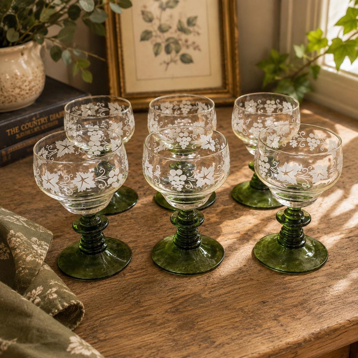 German green stem wine glasses - Etsy 日本