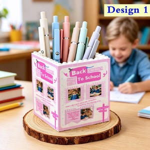 Portalápices personalizado con diseño de bloques de ladrillos para fotos, ideal para la vuelta al cole, el primer día de jardín de infancia o como recuerdo, perfecto como organizador de escritorio o portalápices con diseño de bloques de Lego.