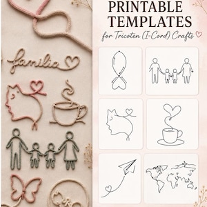 18 tricotensjablonen, pdf | I-Cord Line Art Craft-ontwerpen (digitale download)