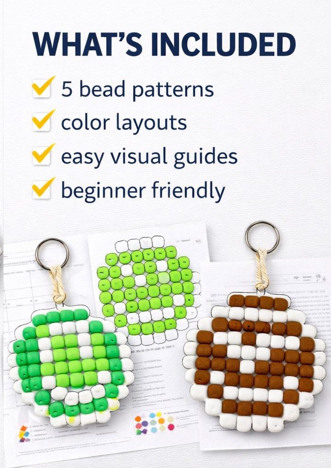 Pony Bead Keychain Patterns PDF • 5 Kandi Lanyard Charm Designs • DIY ...