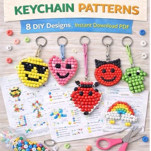 Smiley Pony Bead Keychain Patterns • 8 DIY Charm Designs (PDF Download)