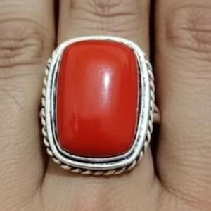 Red coral Rectangular Gemstone Ring Handcrafted Ruby-Style Ring ,Ruby  Style jewellery