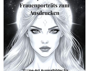 Libro para colorear Retratos Místicos para adultos: 12 diseños de arte lineal para colorear y relajarse | Páginas para colorear espirituales | Descarga digital