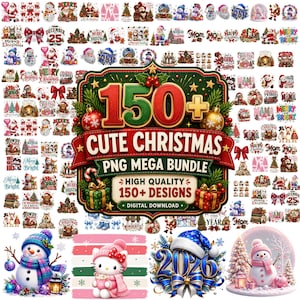 Paquete de más de 150 imágenes PNG navideñas, Megapaquete de Feliz Navidad, PNG de Papá Noel del Oeste, Sublimación navideña divertida, Diseños de temporada