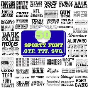 Sports Font Bundle: 50 Varsity, Baseball, Academy Fonts (SVG, TTF, OTF)