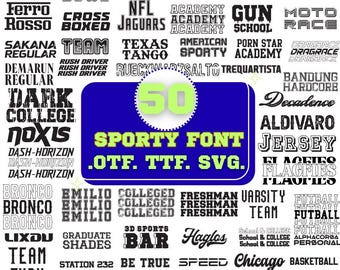 Sports Font Bundle: 50 Varsity, Baseball, Academy Fonts (SVG, TTF, OTF)