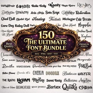 Paquete de fuentes definitivo: 150 fuentes TTF y SVG para Cricut, Canva, Procreate y manualidades - Descarga digital