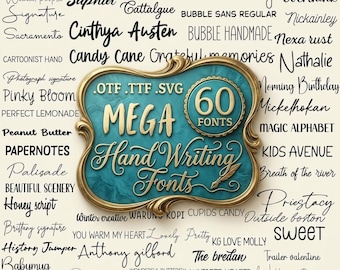 MEGA Handwriting Font Bundle : Handwriting fonts for Cricut, Goodnotes, Procreate, and more. Digital Download