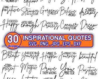 Inspirational Quotes SVG Bundle | Motivational Sayings, T-Shirt Designs (Digital Download)