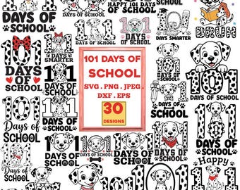 101 Days of School Dalmatian SVG Bundle, Kindergarten Back to School Clipart (Digital Download)