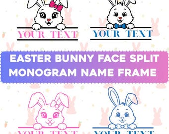 Easter Bunny Face SVG, Split Monogram Name Frame (Digital Download)