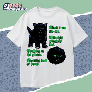 Black Cat Poem T-Shirt, Gothic Midnight Wingless Bat Tee, Ball of Doom Cat Shirt, Spooky Aesthetic Cat Lover Gift, Dark Humor Feline Top